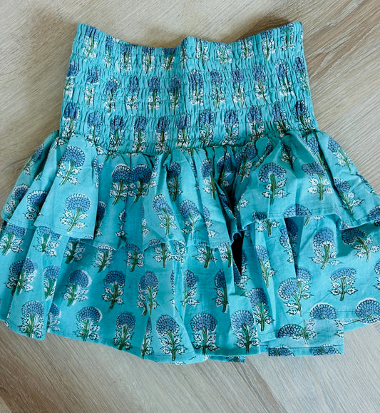 Mini Skirt - Green with Purple Flower