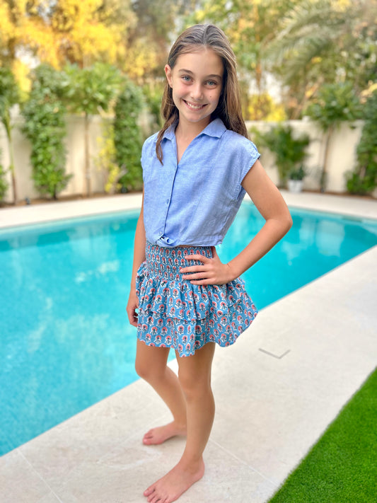 Mini Skirt - Blue With Coral