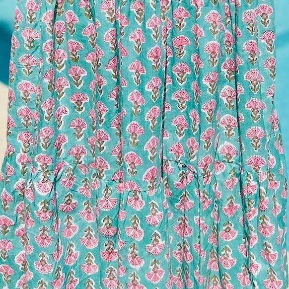 Short Dress - Green with Pink Flower