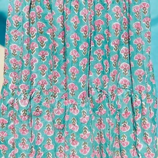 Short Dress - Green with Pink Flower