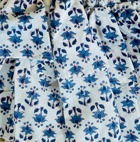 Long Tier Dress - White with Blue Flower