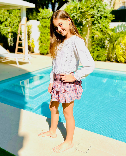 Mini Skirt - Pink with Blue Flower