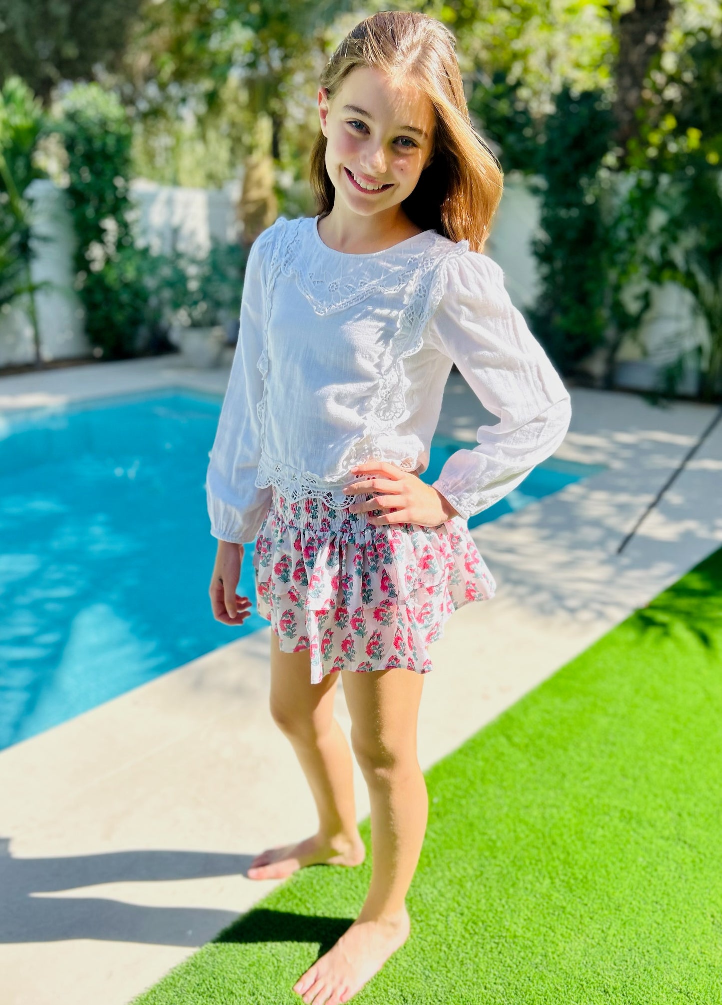 Mini Skirt - White with Pink Flower