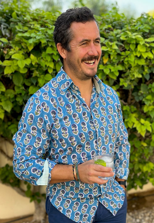 Shirt - Blue with Purple Flower