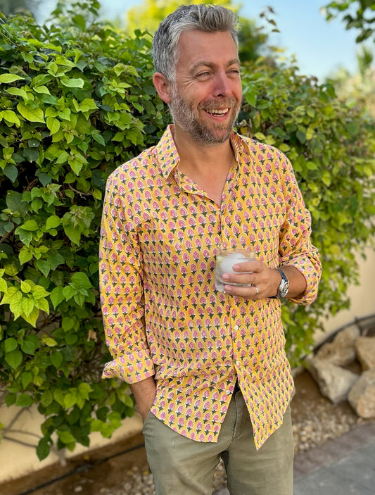 Shirt - Yellow with Pink & Green Flower