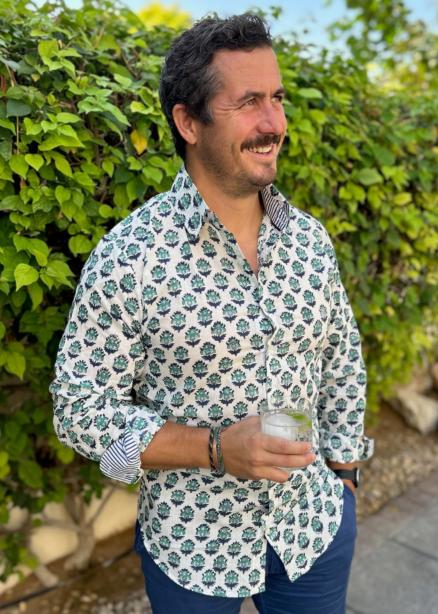 Shirt - White with Blue and Green flower