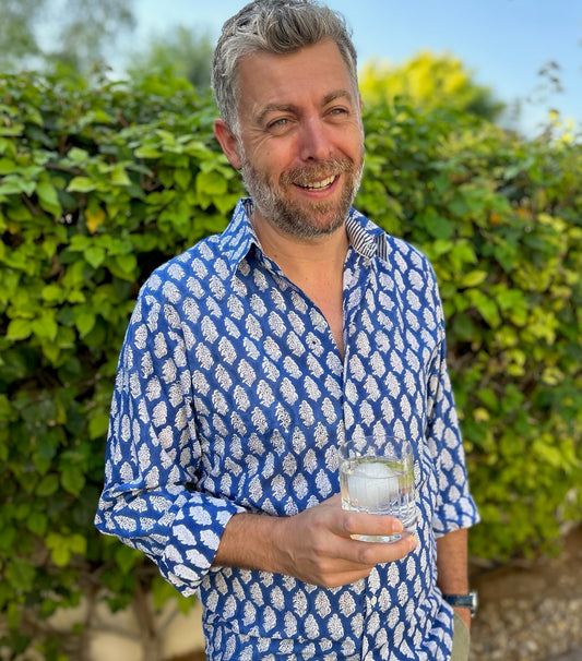 Shirt - Blue with White Flower