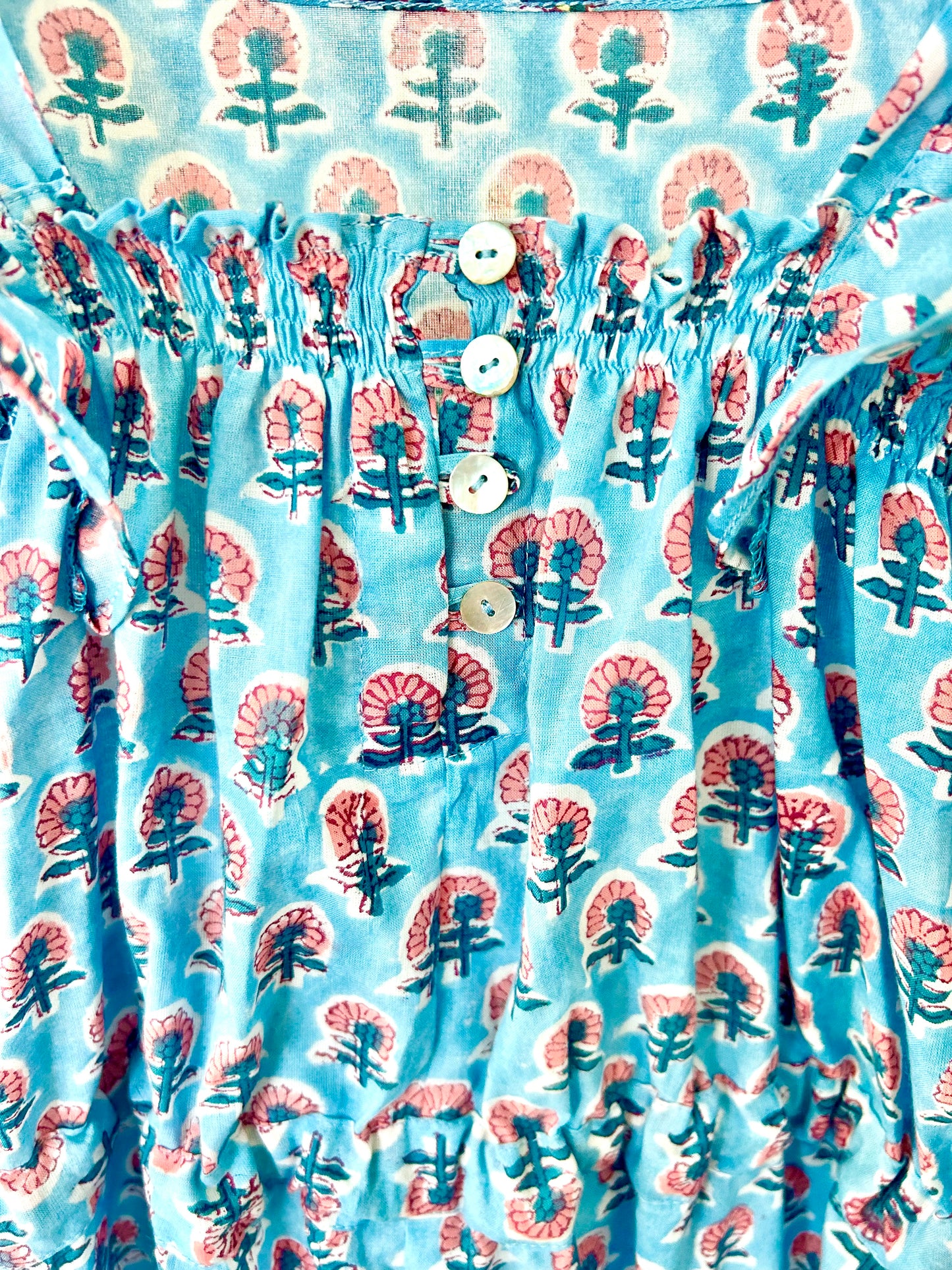 Adult Jumpsuit - Blue with Coral Flower