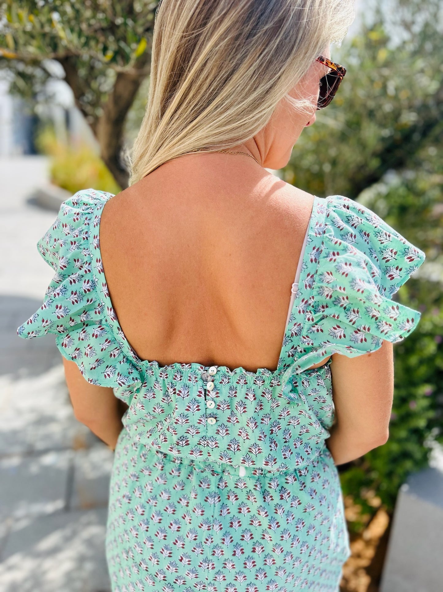 Adult Jumpsuit- Turquoise with Blue/brown flowers