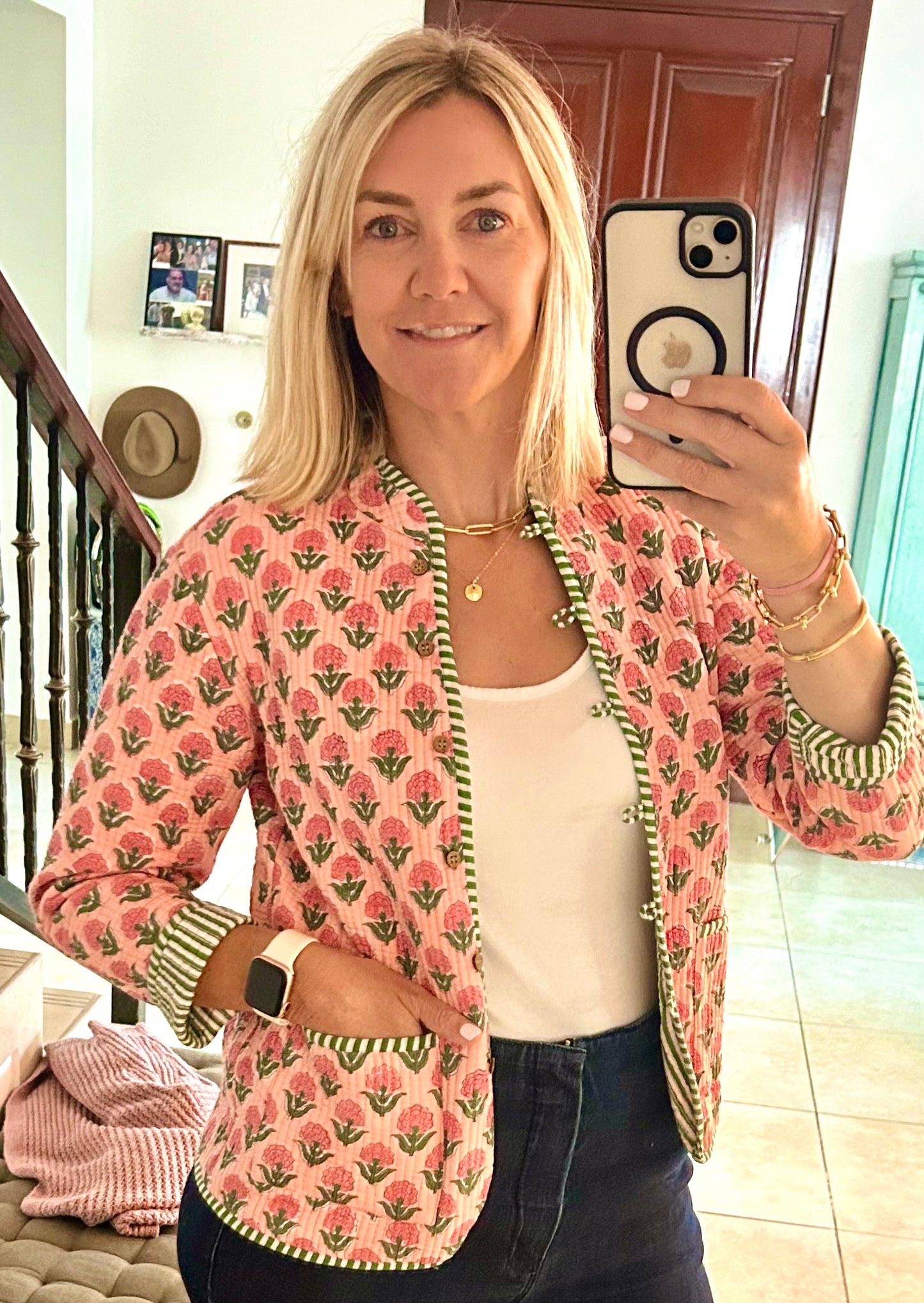 Kantha Jacket - Light Pink with Pink Flower